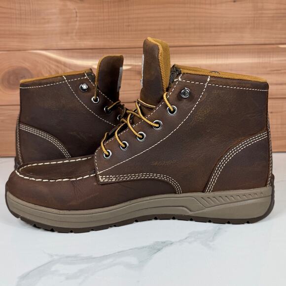 Carhartt Mens Brown Leather Moc Toe Wedge Chukka Work Boots CMX4023 Wide US 9 - Picture 13 of 16